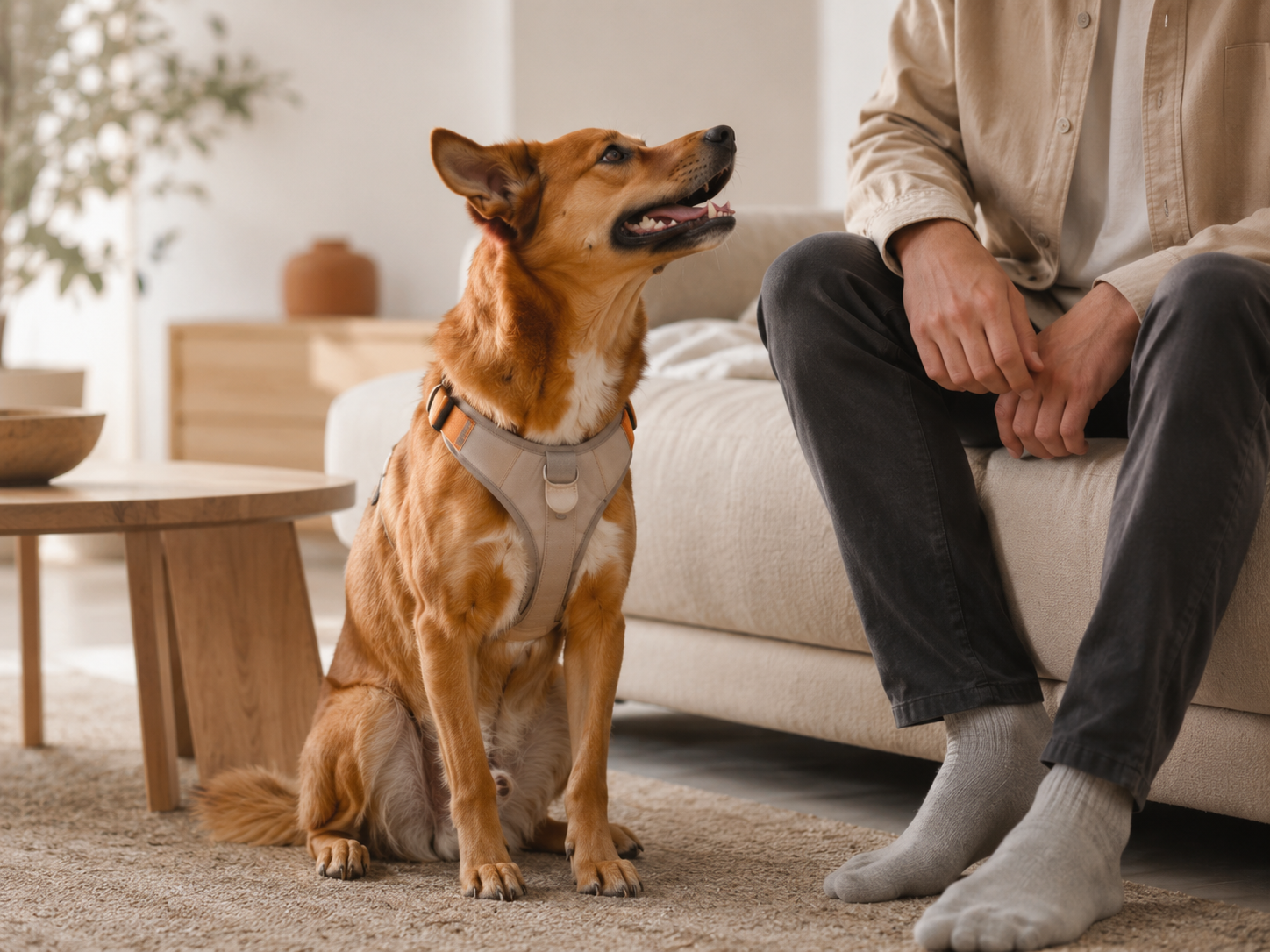 DogCatGo brand story image with dog and owner indoors